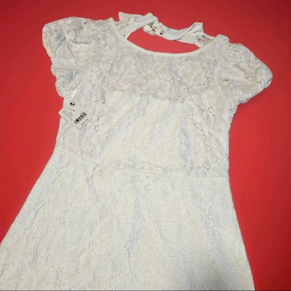 NWT Free People Hailee Lace Short Sleeve Mini Dress Ivory White Size Small - Picture 5 of 8
